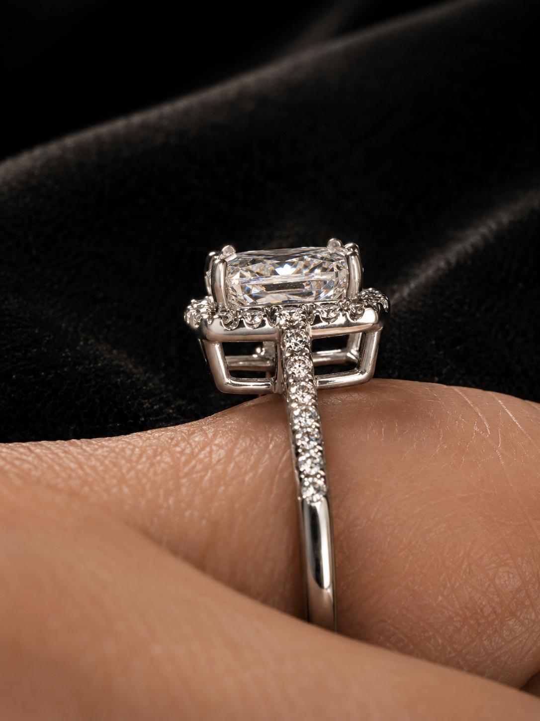 3-Carat Moissanite Halo Ring — Platinum, IGI Certified, Size 7