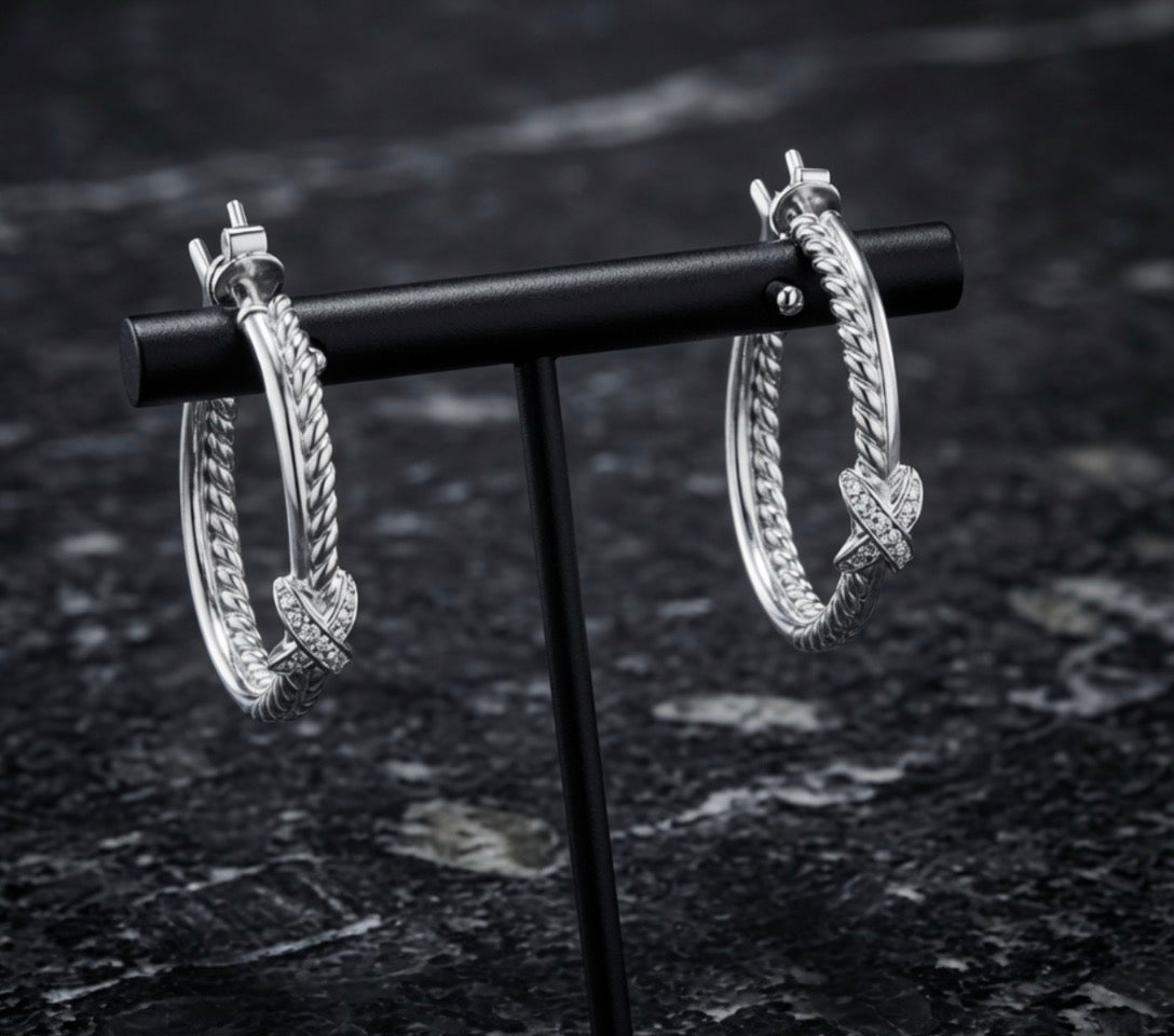 David Yurman X Crossover Hoop Earrings — Diamonds, Sterling Silver