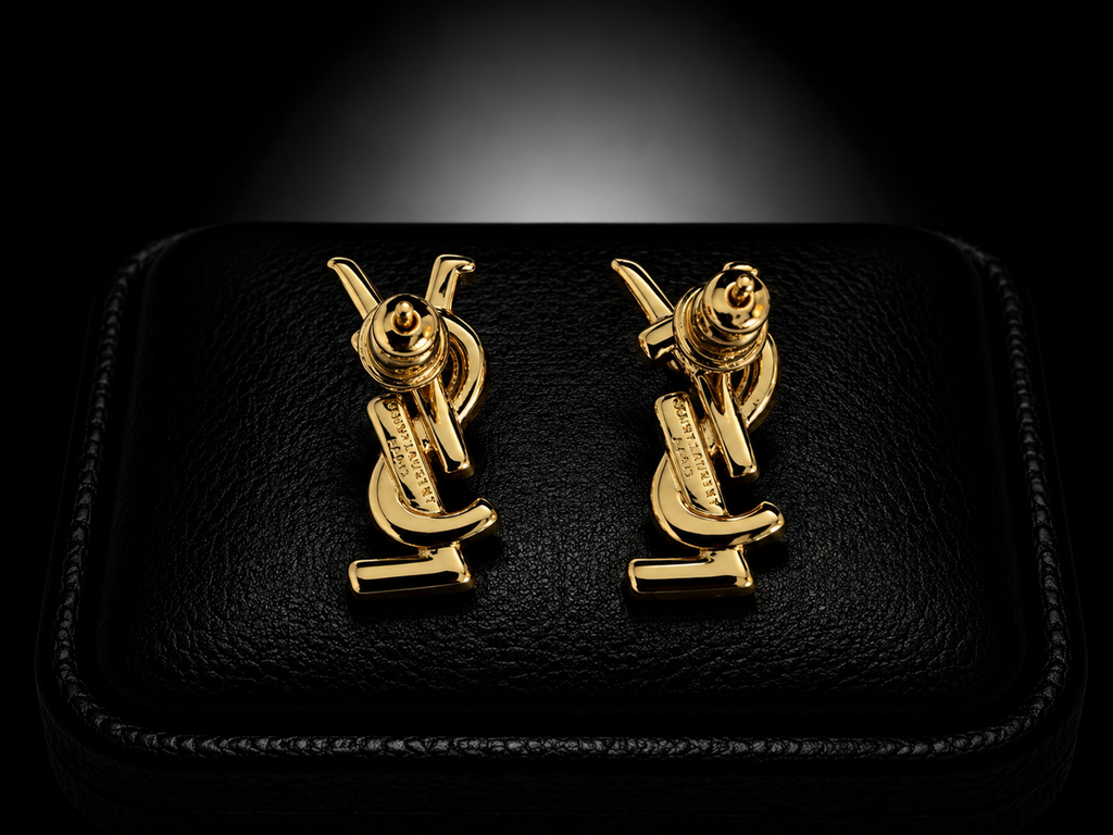 Saint Laurent Opyum YSL Monogram Earrings — Gold-Tone, With Box