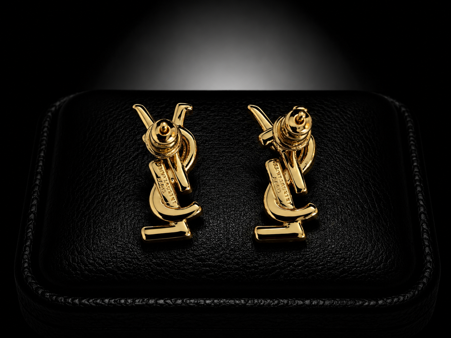 Saint Laurent Opyum YSL Monogram Earrings — Gold-Tone, With Box