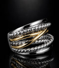 David Yurman Crossover Wide Ring — Sterling Silver & 18K Gold, Size 7