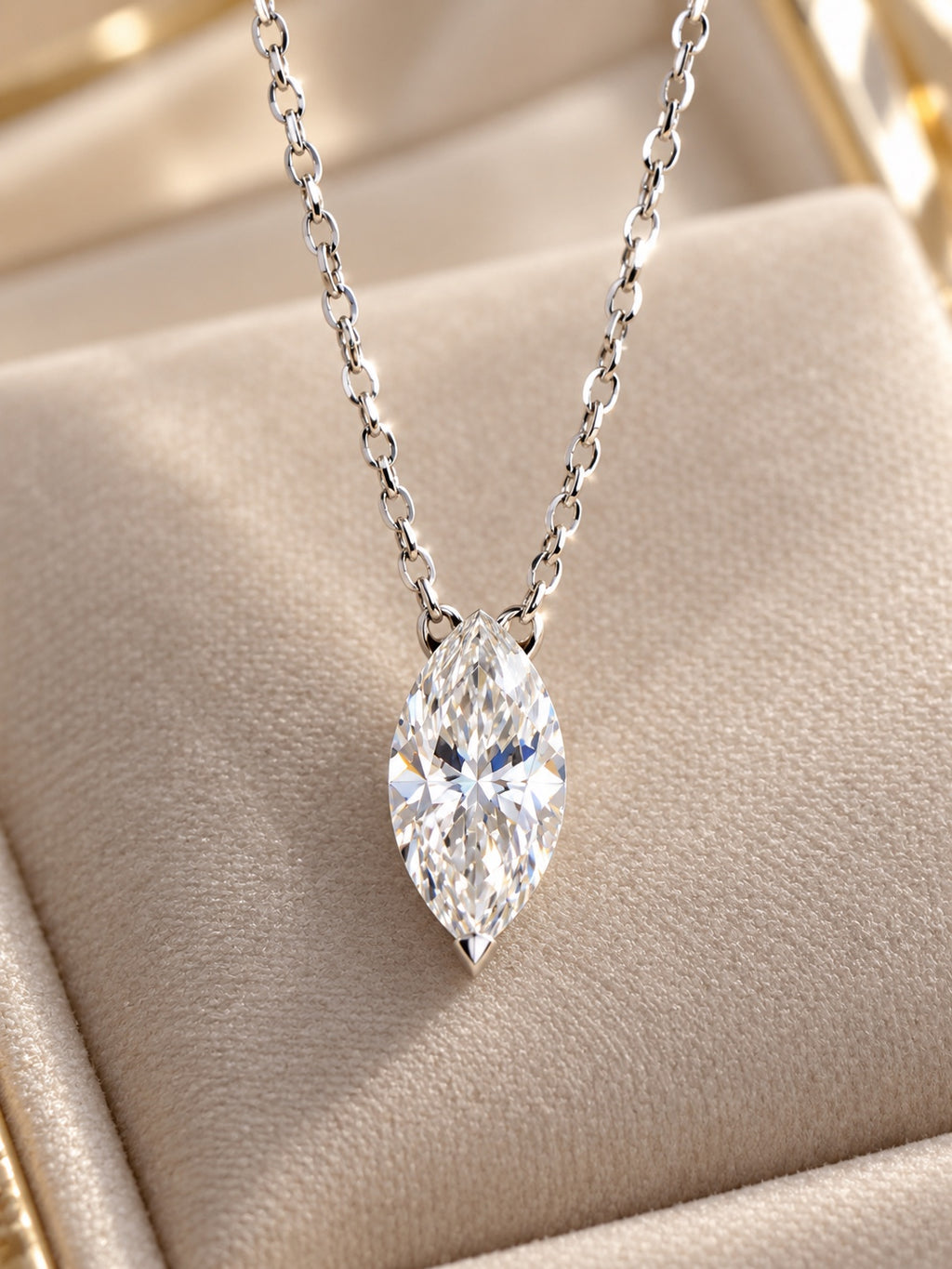 1.5 CT Marquise Lab-Grown Diamond Solitaire Drop Necklace — Platinum, 18 Inch (Close-up)