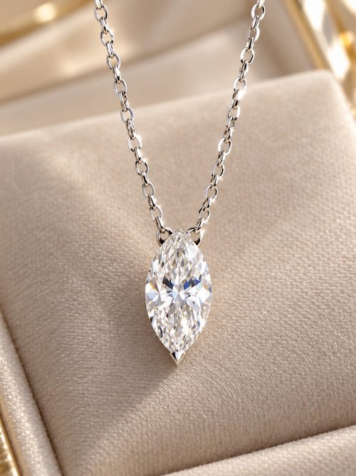 1.5 CT Marquise Lab-Grown Diamond Solitaire Drop Necklace — Platinum, 18 Inch (Close-up)