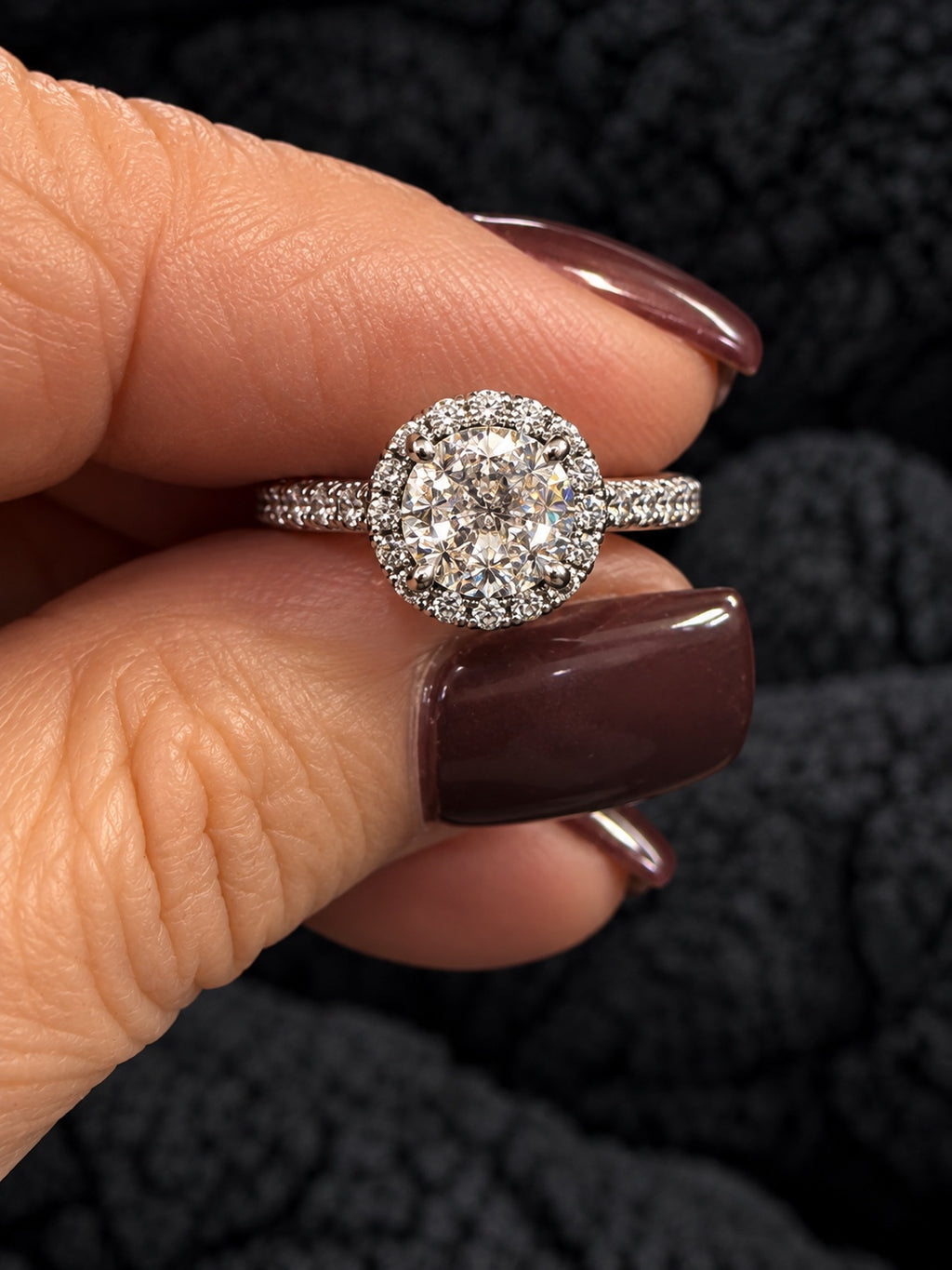 1.75 CTW Round Lab-Grown Diamond Halo Cathedral Pavé Ring in 14K White Gold Size 7 - Front Close-Up