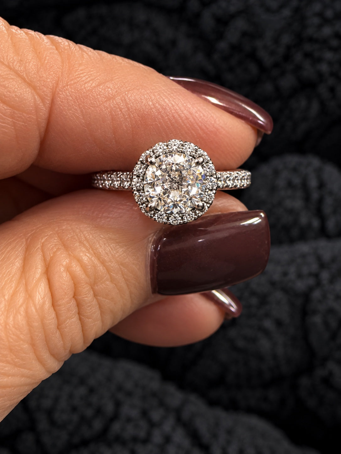 1.75 CTW Round Lab-Grown Diamond Halo Cathedral Pavé Ring in 14K White Gold Size 7 - Front Close-Up