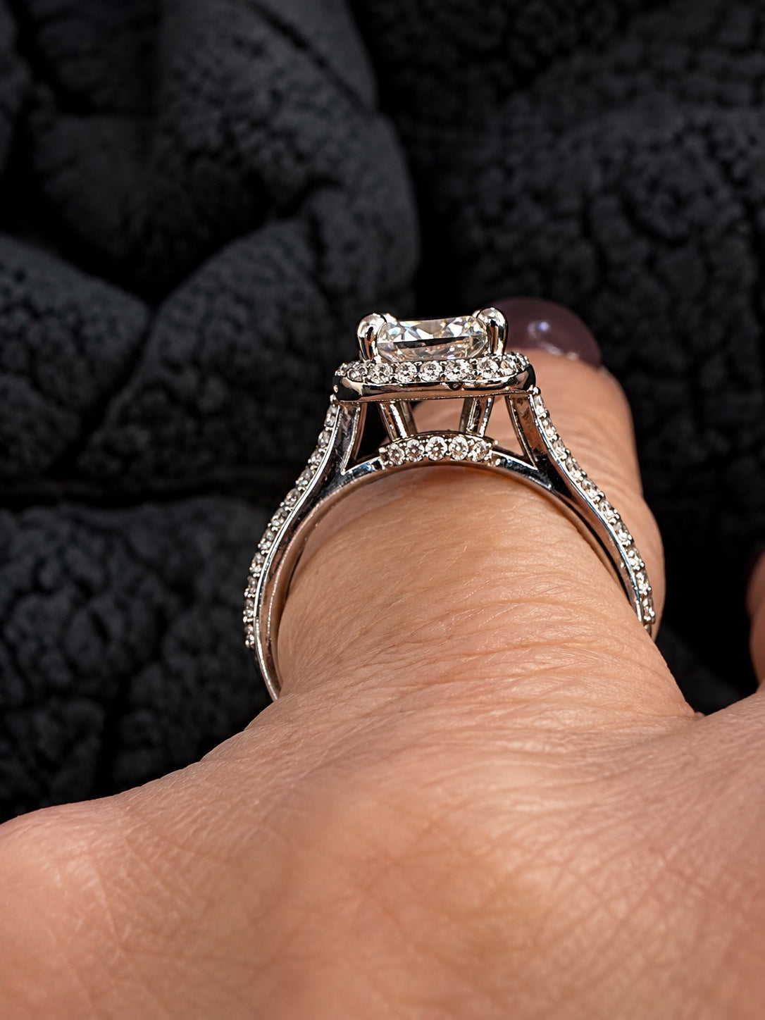 1.75 CTW Round Lab-Grown Diamond Halo Cathedral Pavé Ring in 14K White Gold Size 7 - On Hand Gallery View