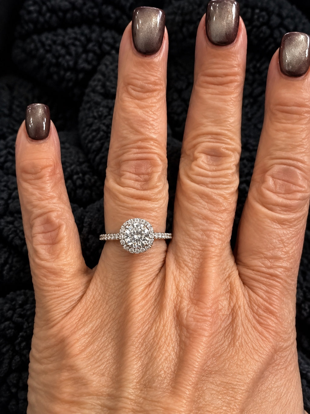 1.75 CTW Round Lab-Grown Diamond Halo Cathedral Pavé Ring in 14K White Gold Size 7 - Full Hand View