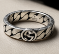 Gucci Interlocking G Ring — Aged Sterling Silver, Size 7