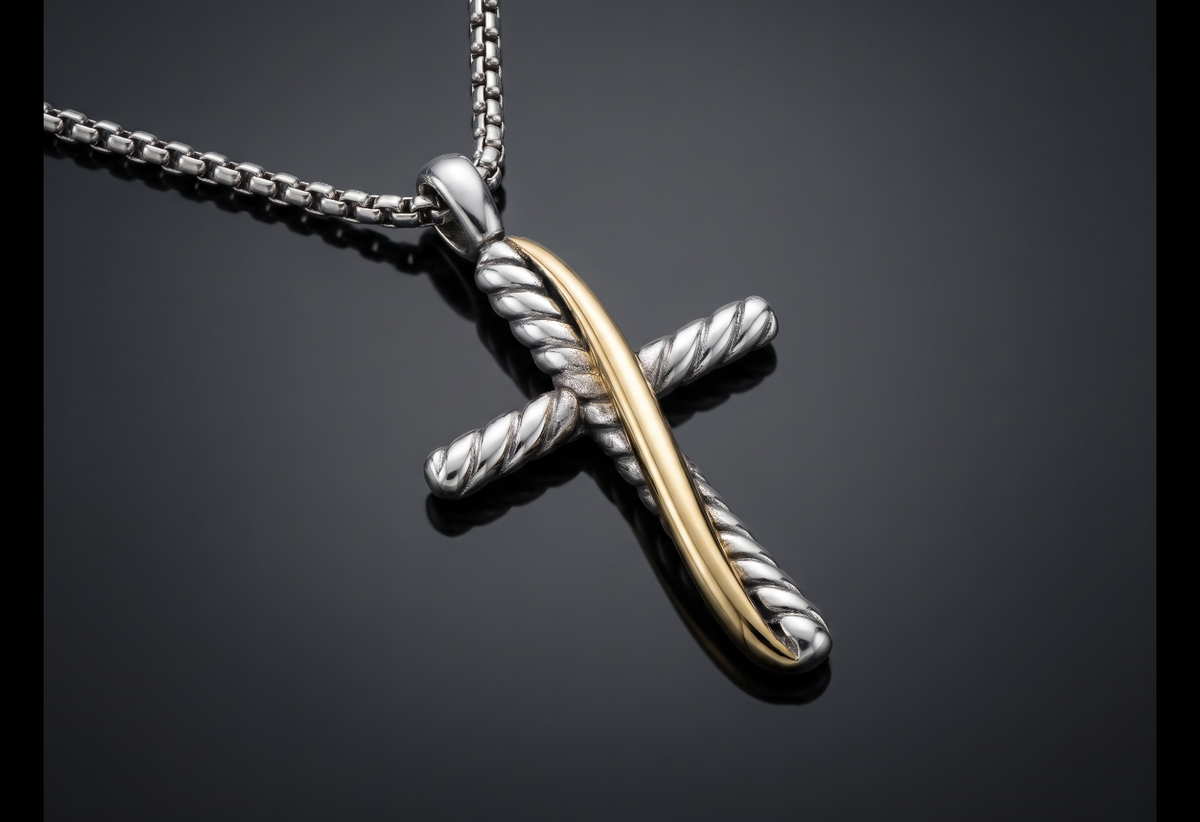 David Yurman Crossover Cross Necklace — Sterling Silver & 18k Gold, 20"
