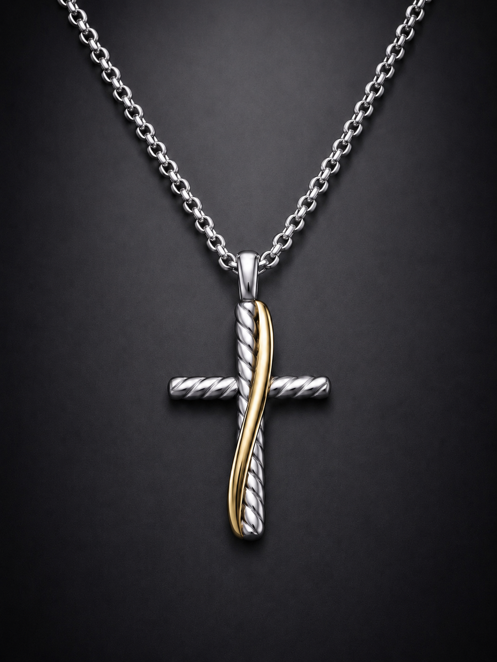 David Yurman Crossover Cross Necklace — Sterling Silver & 18K Gold, 20"