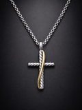 David Yurman Crossover Cross Necklace — Sterling Silver & 18K Gold, 20"