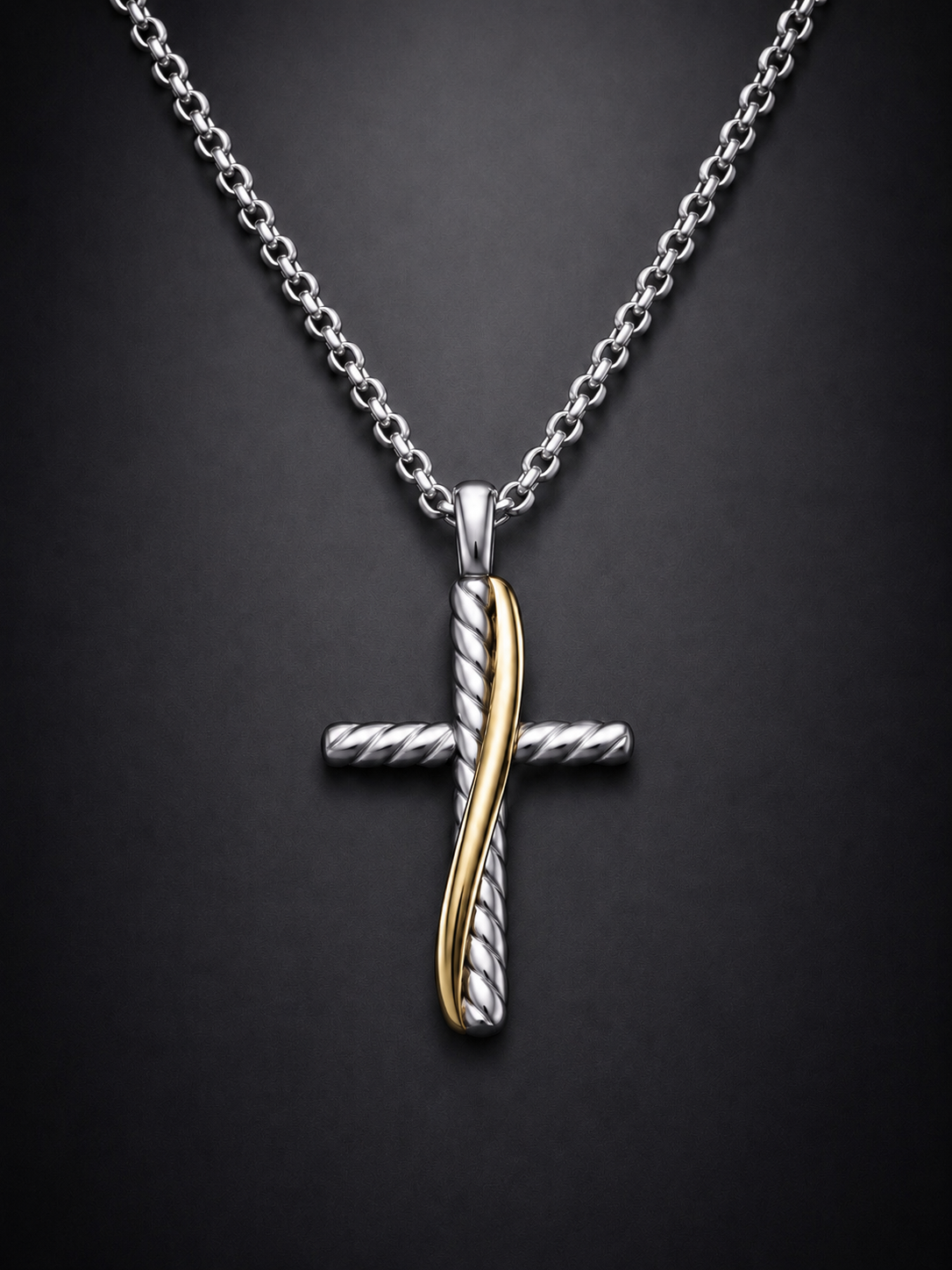 David Yurman Crossover Cross Necklace — Sterling Silver & 18K Gold, 20"