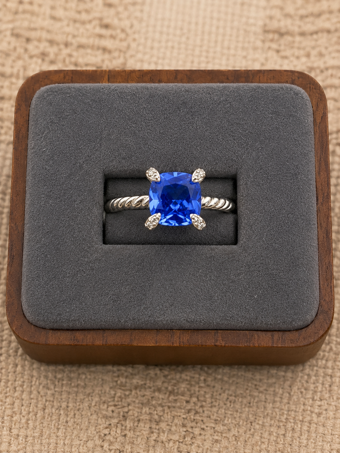 David Yurman Chatelaine Ring — Deep Blue Topaz &amp; Diamonds, Size 7