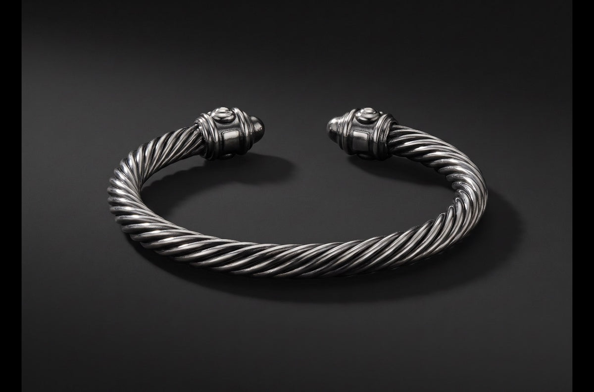 David Yurman Wheaton Cable Cuff Bracelet — Blackened Sterling Silver, 7mm