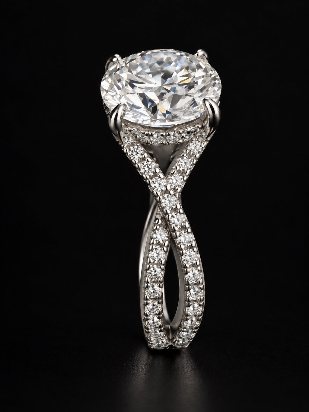 Side view of twisted pavé crossover band