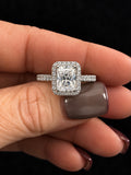 2 Carat Radiant-Cut Lab-Grown Diamond Halo Cathedral Pavé Ring in Pt950 Platinum Size 7 - Front Close-Up