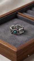 Gucci Double G Flower Ring — Turquoise, Aged Sterling Silver, Size 7