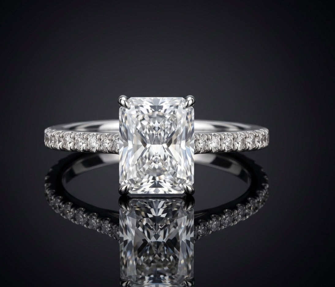 Radiant-Cut Moissanite Ring — 14K White Gold, Size 7