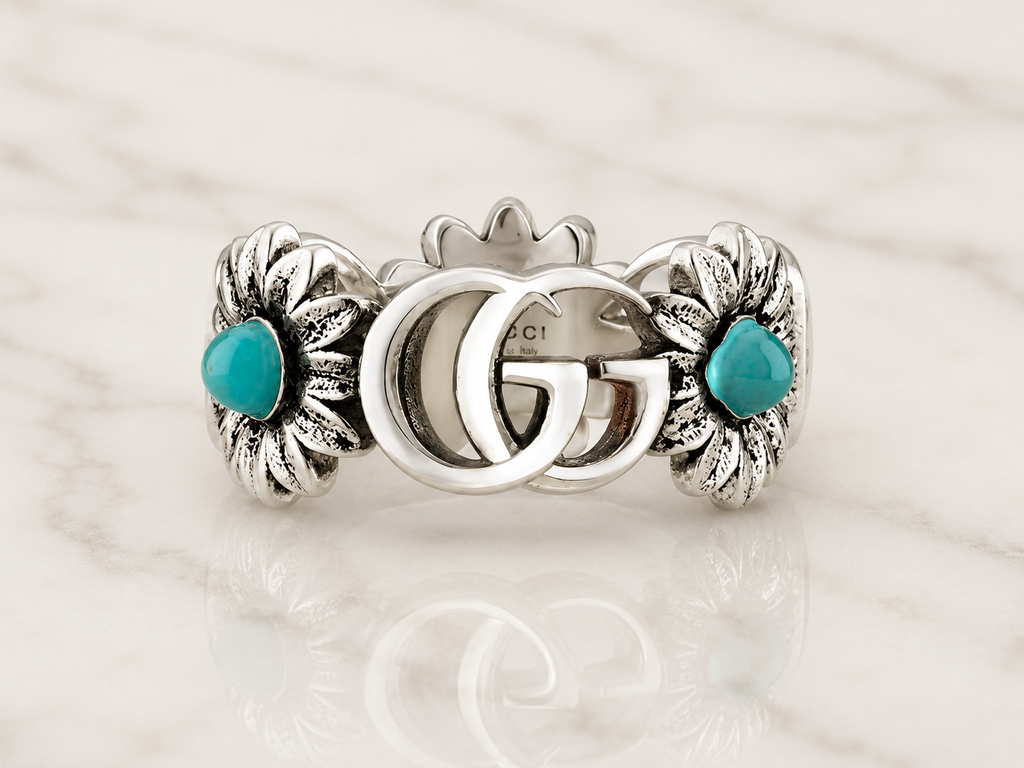 Gucci Double G Flower Ring — Sterling Silver, Size 7