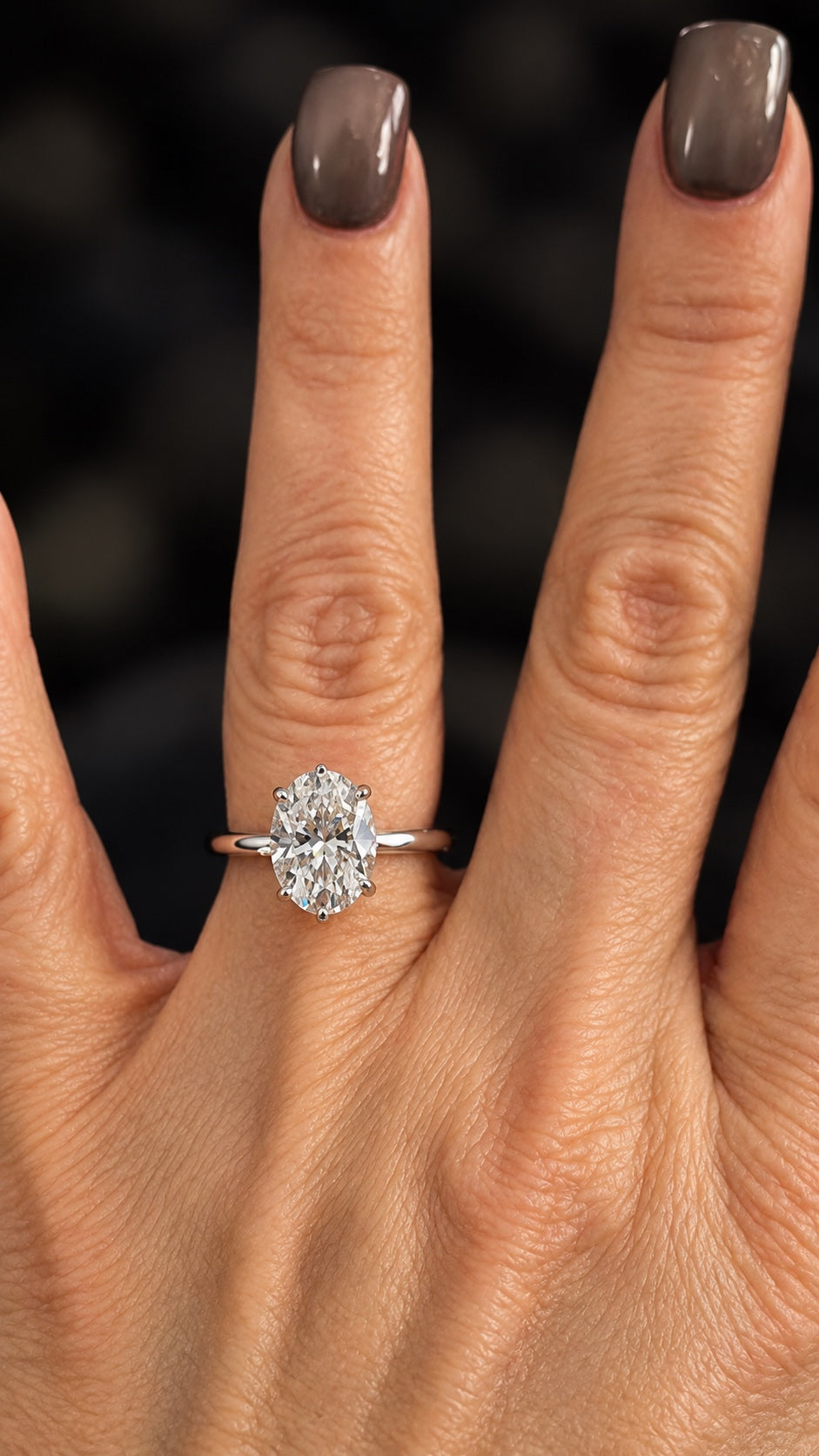 3 Carat Oval-Cut Lab-Grown Diamond Solitaire Ring — Platinum, Size 8