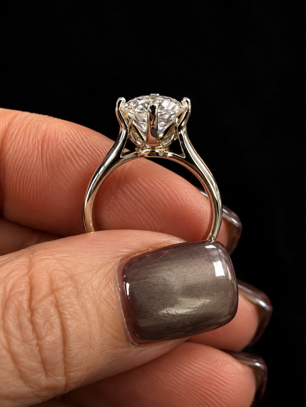 3 Carat Round Lab-Grown Diamond Cathedral Solitaire Ring in Pt950 Platinum Size 7 - Cathedral Side Profile