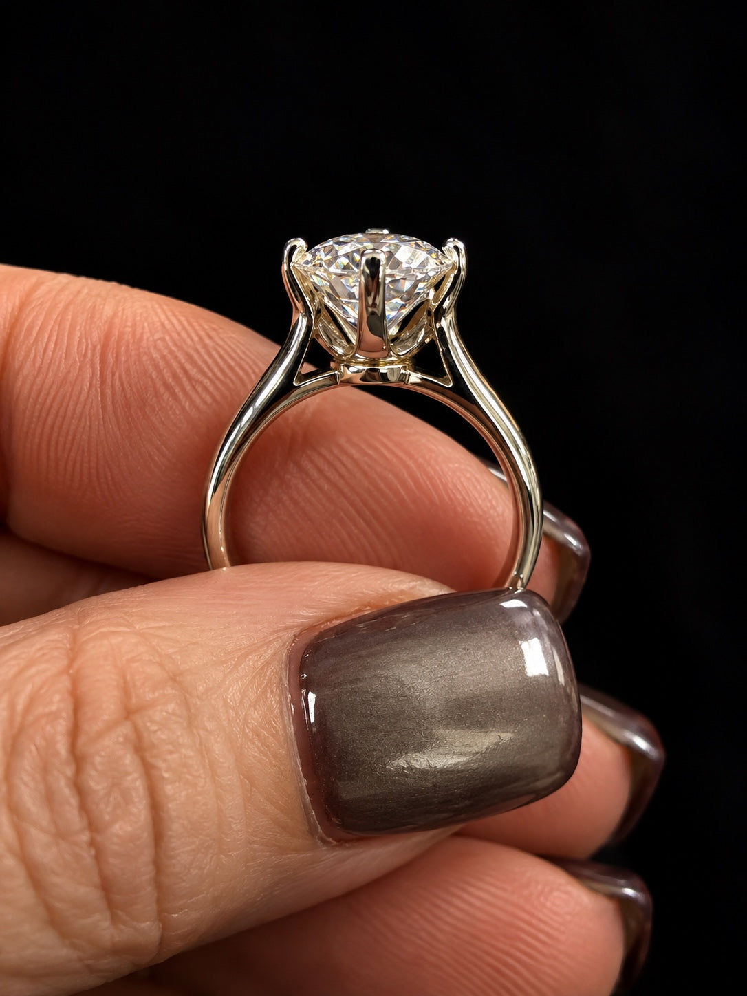 3 Carat Round Lab-Grown Diamond Cathedral Solitaire Ring in Pt950 Platinum Size 7 - Cathedral Side Profile
