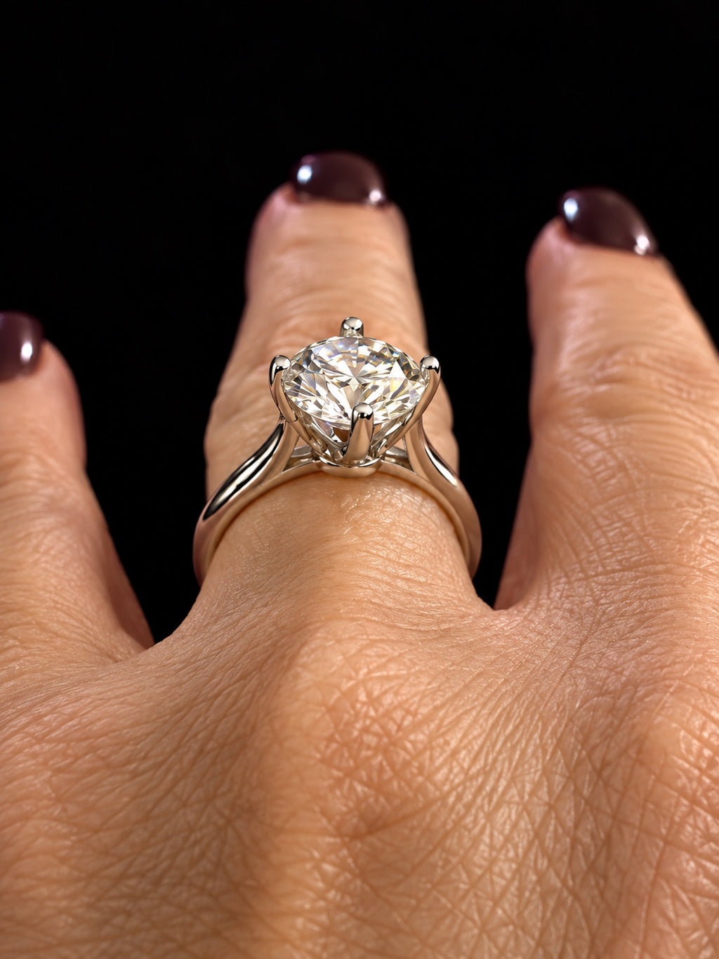 3 Carat Round Lab-Grown Diamond Cathedral Solitaire Ring in Pt950 Platinum Size 7 - On Hand Gallery Profile