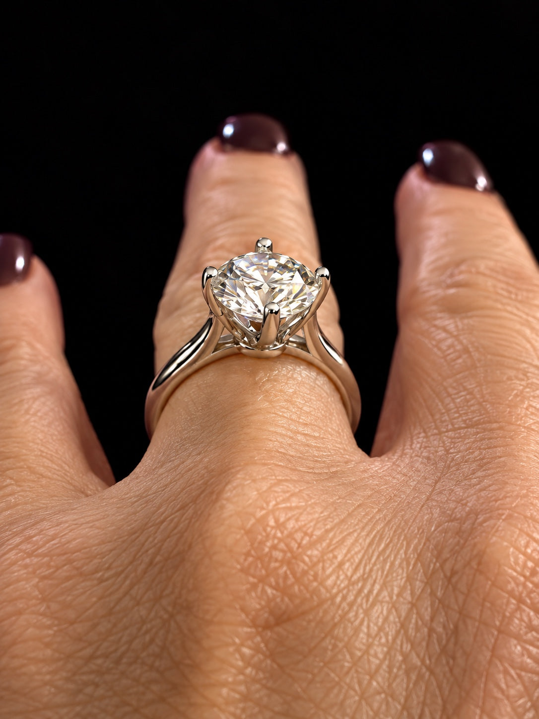3 Carat Round Lab-Grown Diamond Cathedral Solitaire Ring in Pt950 Platinum Size 7 - On Hand Gallery Profile