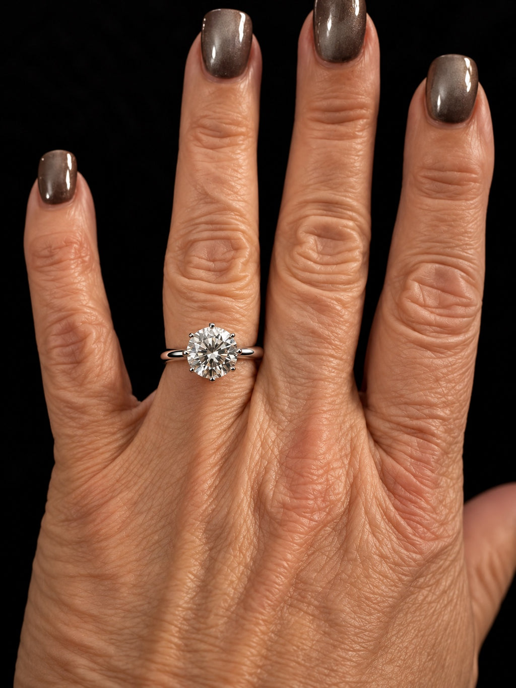 3 Carat Round Lab-Grown Diamond Cathedral Solitaire Ring in Pt950 Platinum Size 7 - Full Hand View