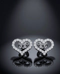 3 CTW lab-grown diamond open heart stud earrings in 18K white gold, front view