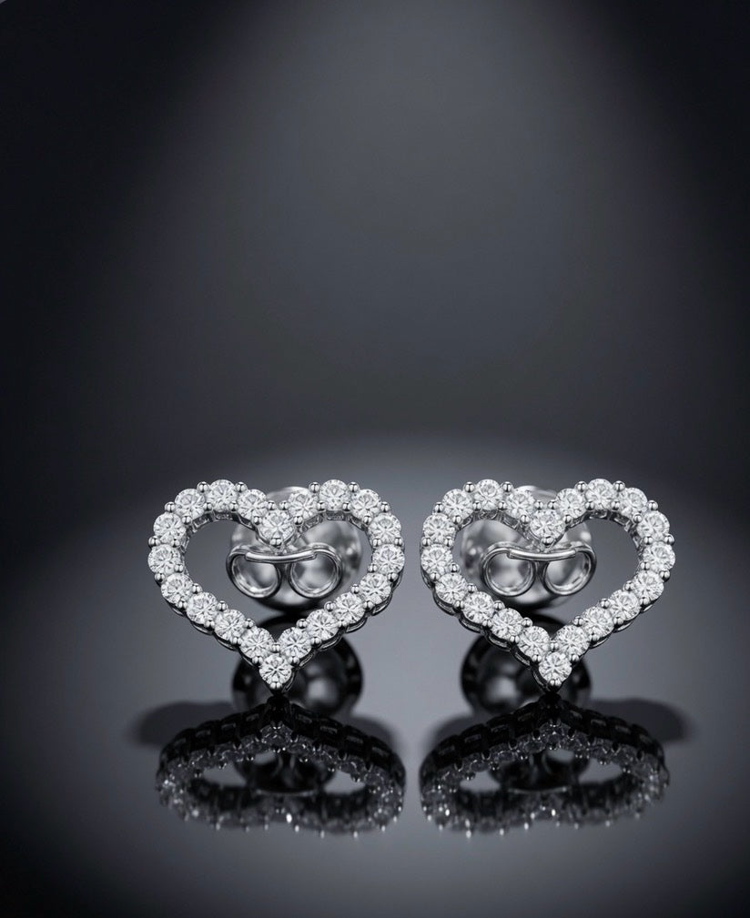 3 CTW lab-grown diamond open heart stud earrings in 18K white gold, front view