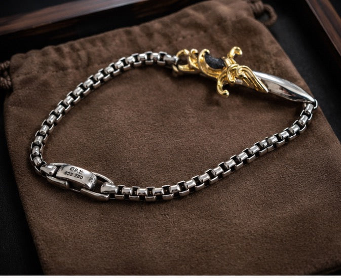 David Yurman Waves Dagger Bracelet — Silver &amp; 18K Gold, 8.5"