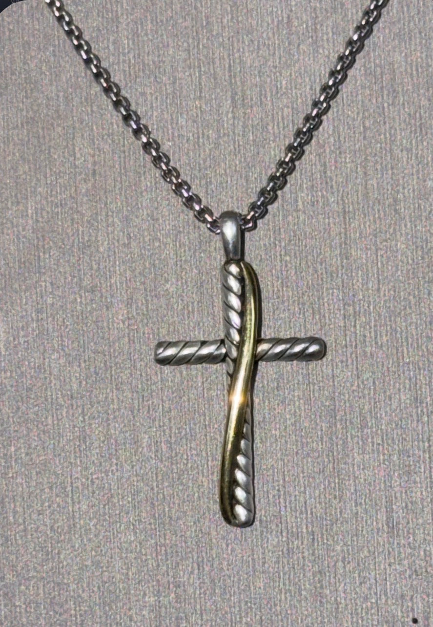 David Yurman Crossover Cross Necklace — Sterling Silver & 18K Gold, 20"