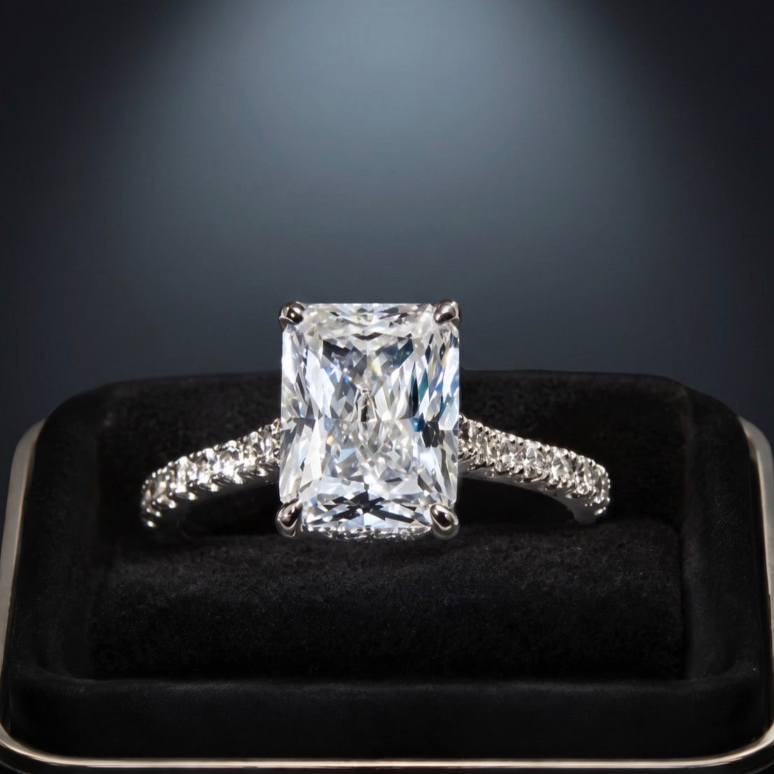 Radiant-Cut Moissanite Ring — 14K White Gold, Size 7