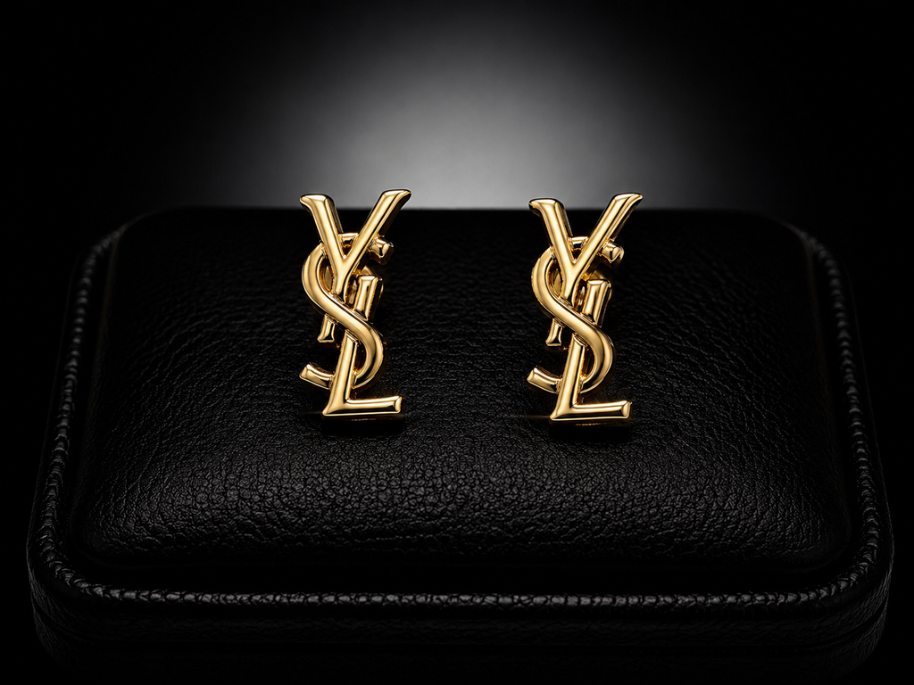 Saint Laurent Opyum YSL Monogram Earrings — Gold-Tone, With Box