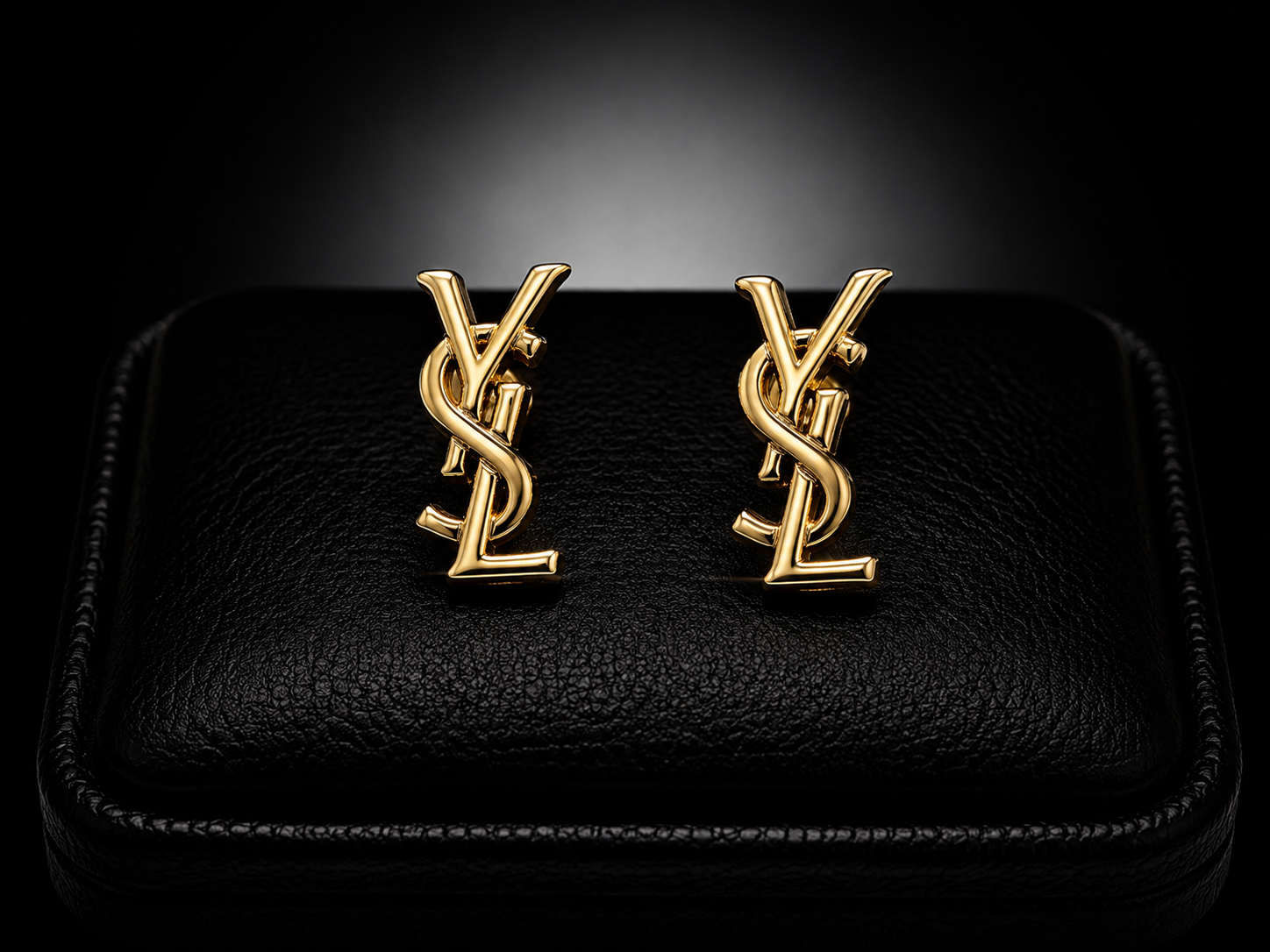 Saint Laurent Opyum YSL Monogram Earrings — Gold-Tone, With Box
