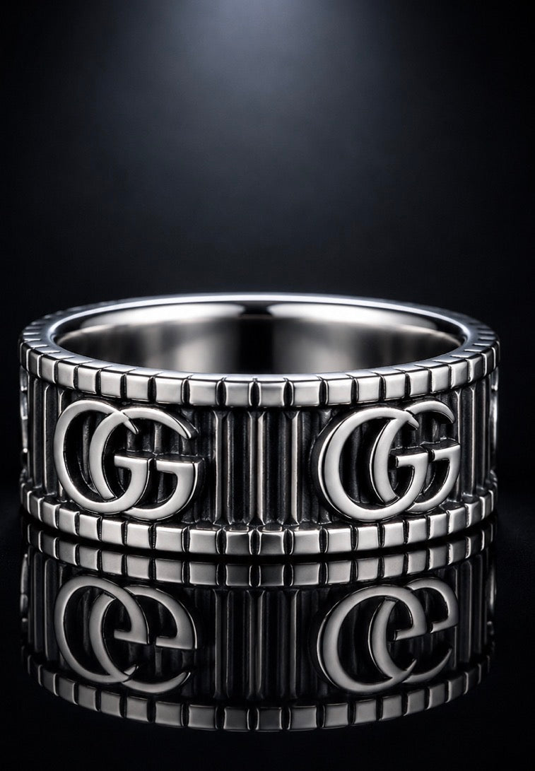 Gucci GG Marmont Band Ring — Aged Sterling Silver, Size 7