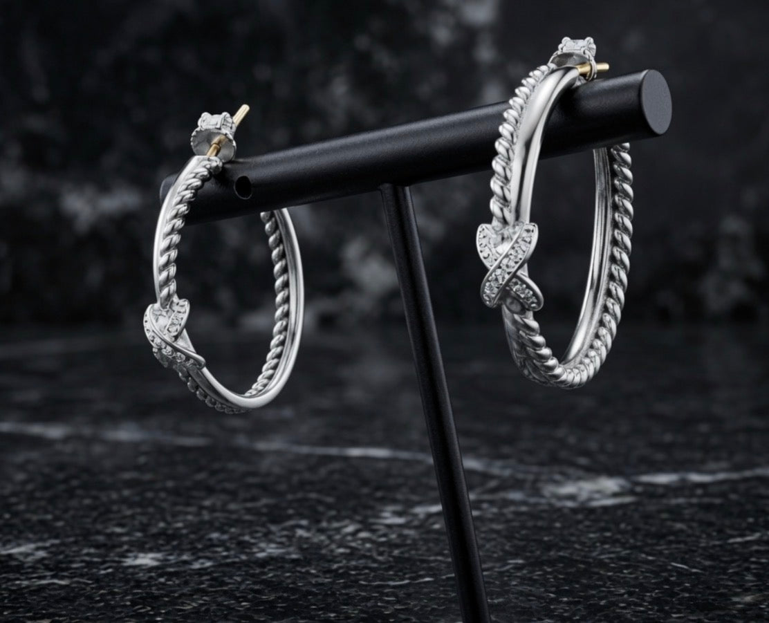David Yurman X Crossover Hoop Earrings — Diamonds, Sterling Silver