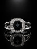 David Yurman Albion Ring — Black Onyx & Diamond Halo, Sterling Silver