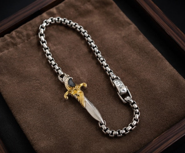 David Yurman Waves Dagger Bracelet — Silver &amp; 18K Gold, 8.5"