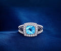 David Yurman Petite Albion Ring — Blue Topaz & Diamonds, Size 7