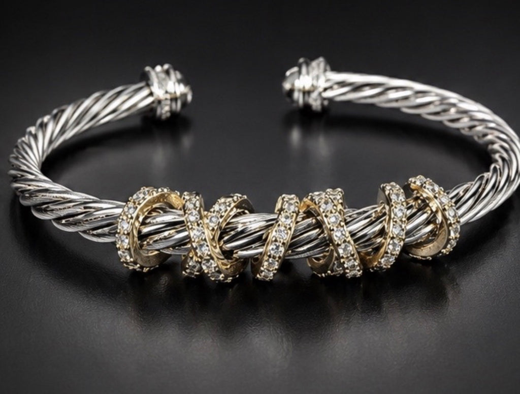 David Yurman Two-Tone Cable Cuff Bracelet with Pavé Accents size s/m