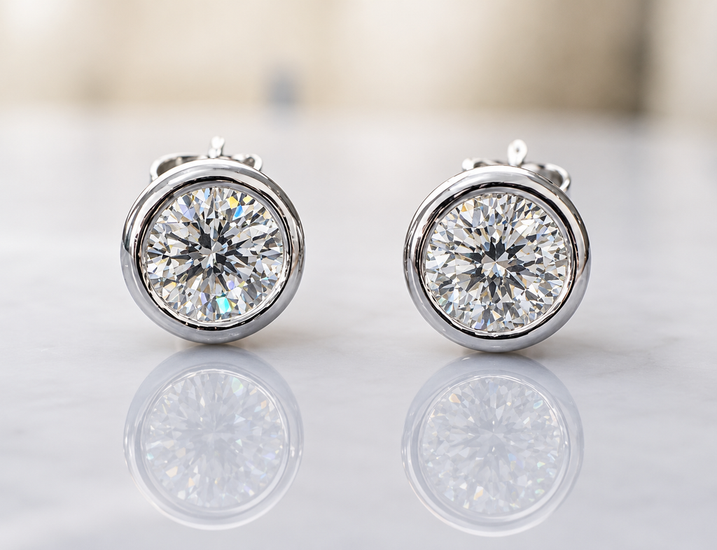 Lab Diamond Bezel Stud Earrings — 3.5 CTW, F/VVS2, 14K Gold, IGI Certified