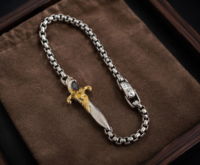 David Yurman Waves Dagger Bracelet — Silver &amp; 18K Gold, 8.5"