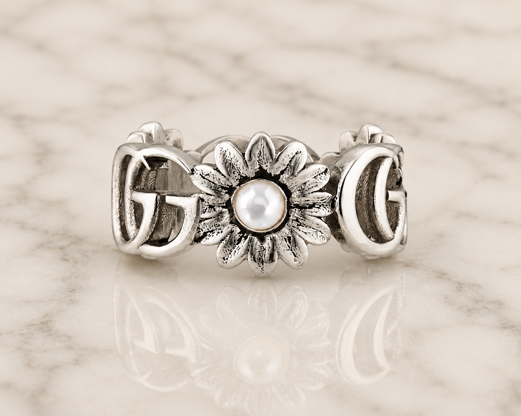 Gucci Double G Flower Ring — Sterling Silver, Size 7