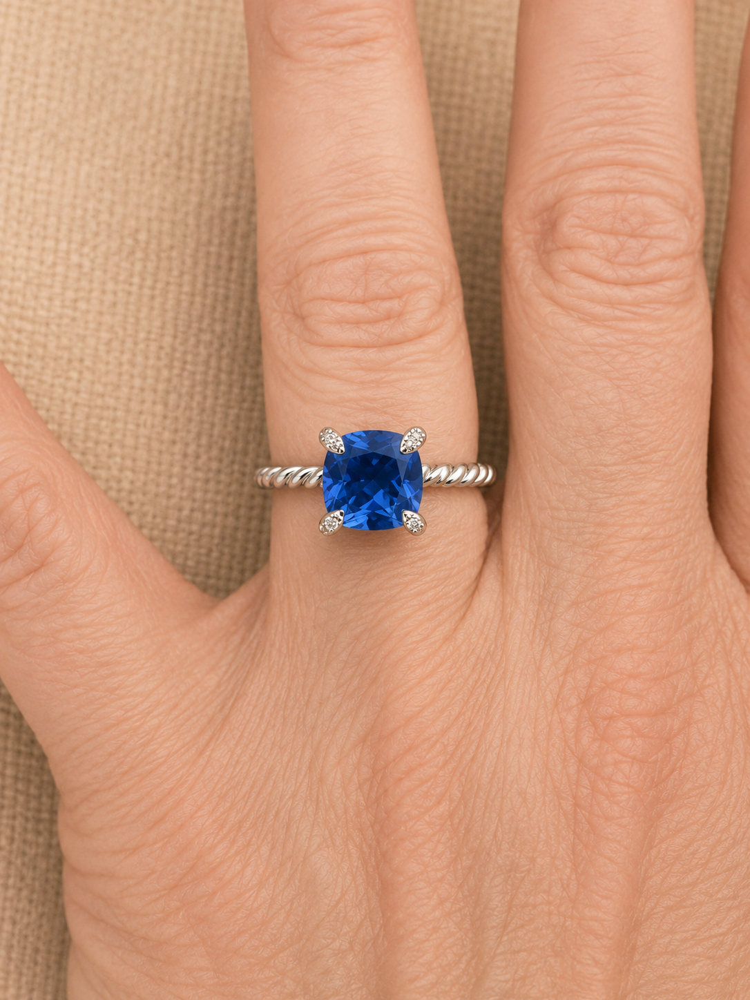 David Yurman Chatelaine Ring — Deep Blue Topaz &amp; Diamonds, Size 7