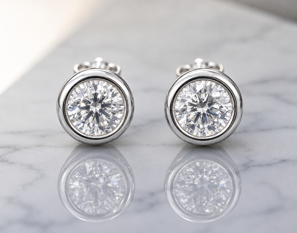 Lab Diamond Bezel Stud Earrings — 3.5 CTW, F/VVS2, 14K Gold, IGI Certified