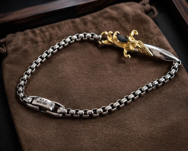 David Yurman Waves Dagger Bracelet — Silver &amp; 18K Gold, 8.5"