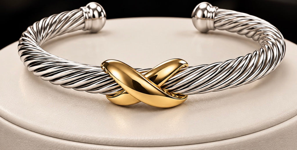 David Yurman X Classic Cable Station Bracelet – Sterling Silver & Yellow Gold sz med-large