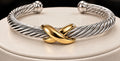 David Yurman X Classic Cable Station Bracelet – Sterling Silver & Yellow Gold sz med-large